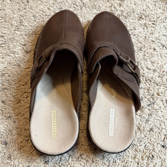 Clarks Brown Leather Mules - Picture 1 of 5